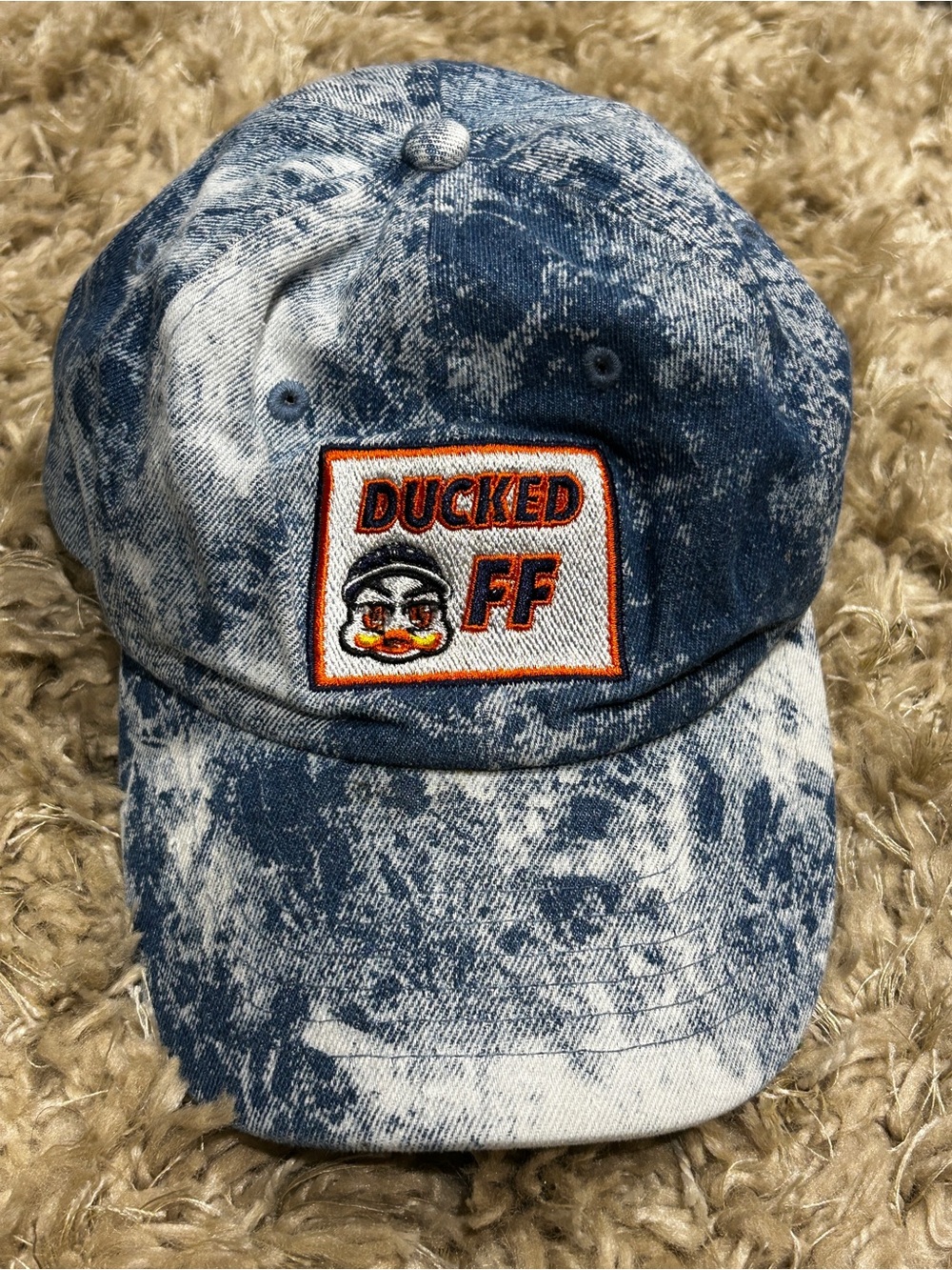Acid-Wash Blue 'Ducked Off' Patch Baseball Cap